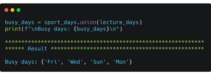 Union example. Python.