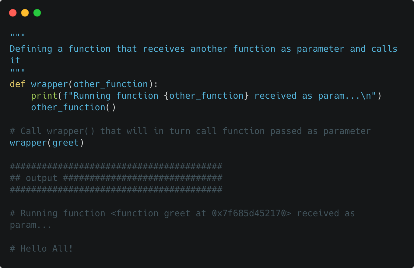 passing greet function as parameter to wrapper function