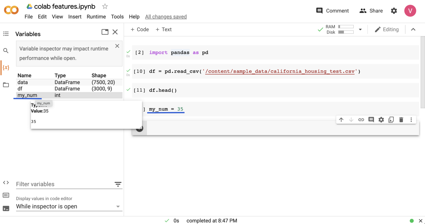 עורך הקוד של Google Colab המדגים ניתוח נתונים של Pandas ב-Python. השדרג את כישורי הבינה המלאכותית ומדעי הנתונים שלך עם הכשרת EduLabs.